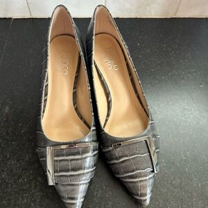 Franco Sarto grey Croc-Embossed Women's Shoes silver accent block heel NEW sz 7